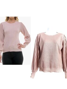 Nanette Lapore Pink Blush Sweater Medium Shimmery Long Rib Sleeves Light